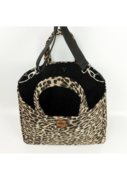Woody Cord Leopar Desenli Büyük Boy Gabardin Tote Çanta