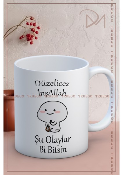 Baskılı Kupa Bardak Seramik Mug - Düzelicez Inşallah Be Şu Olaylar Bi Bitsin