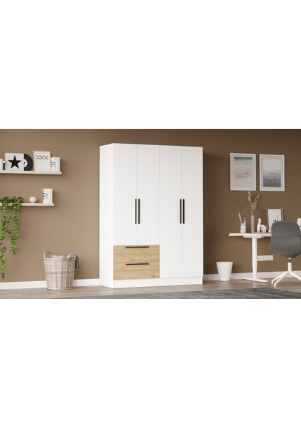 Robin Home lukas 4 Kapaklı 2 Çekmeceli Gardırop Elbise Dolabı Sepet-Beyaz modelleri
