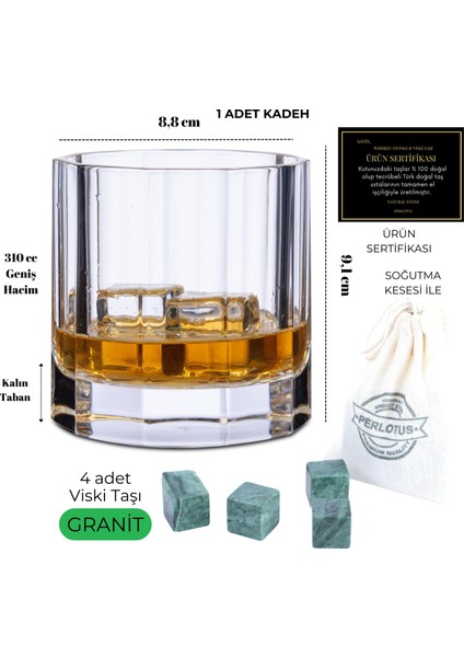 310 cc Churchill Nude Kristal Viski Bardağı Viski Taşı Hediyeli