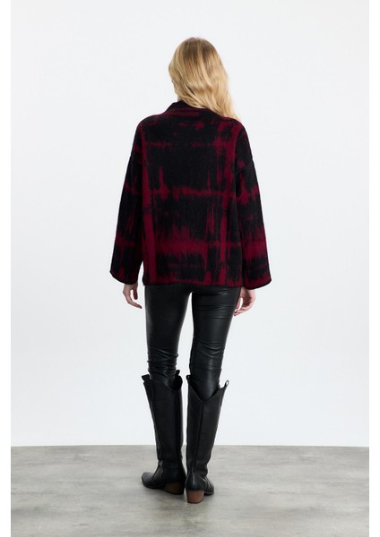 24378 Yarım Boğaz Şardonlu Kazak Siyah-Bordo indirimleri