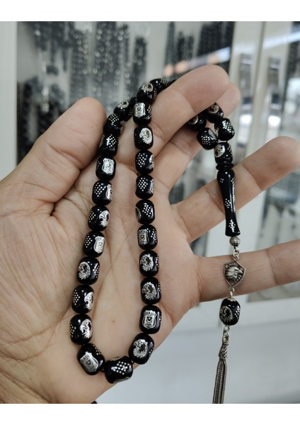 Koleksiyonluk Erzurum Oltu Taşı Tesbih Beşiktaş Logolu Işlemeli Usta Işçilikli Tesbih