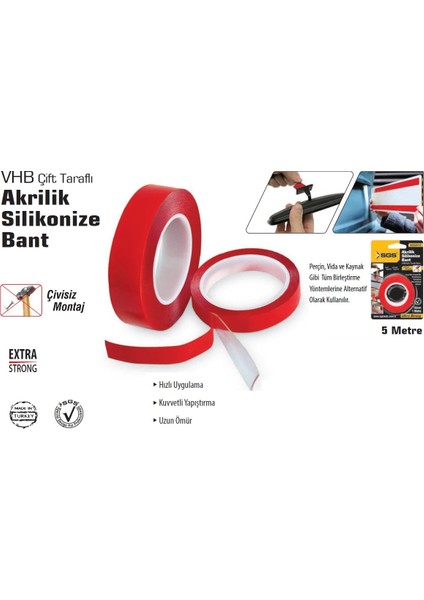 Çift Taraflı Akrilik Silikonize Bant 50MM*5MT