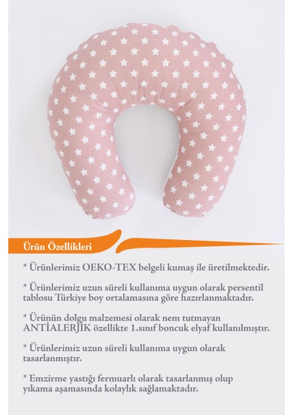 Emzirme Yastığı, Emzirme Önlüğü Set - Pamuklu Kumaş - Pudra Yıldız