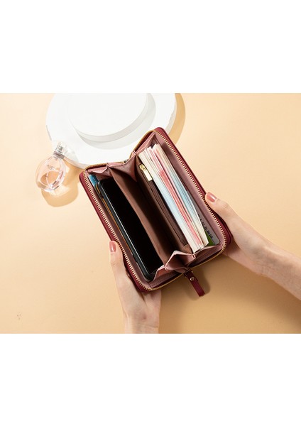 Fermuarlı Clutch Bayan Uzun Cüzdan Basit Cüzdan Kadın Büyük Kapasiteli Cep Telefonu Çantası (Yurt Dışından)