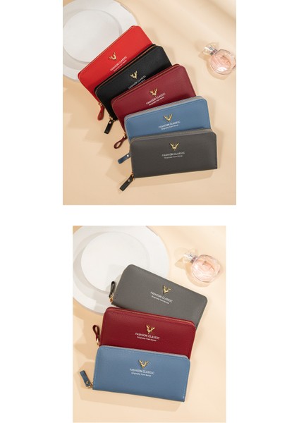 Fermuarlı Clutch Bayan Uzun Cüzdan Basit Cüzdan Kadın Büyük Kapasiteli Cep Telefonu Çantası (Yurt Dışından)