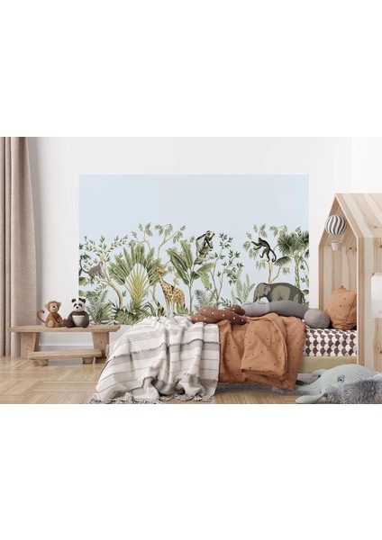 Tropikal Orman Bitkileri ve Hayvanları Çocuk Odası Duvar KAĞIDI-5617