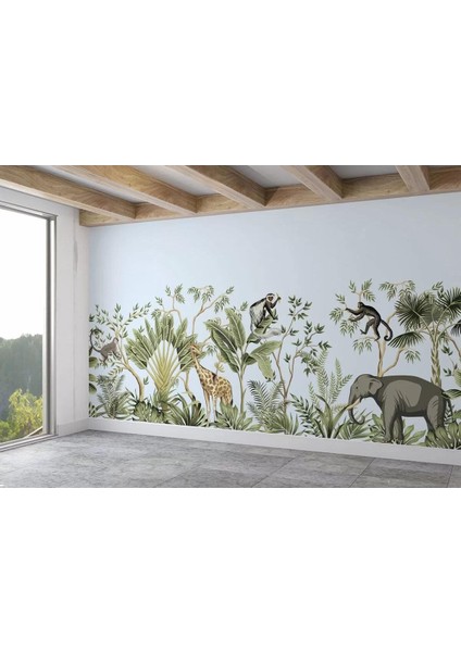 Tropikal Orman Bitkileri ve Hayvanları Çocuk Odası Duvar KAĞIDI-5617 fiyatları