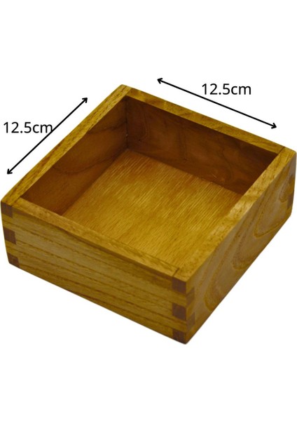 Ahşap Küçük Kare Atıştırmalık Kutusu - Dişbudak ve Kestane Ağacı - 12 cm fiyatları