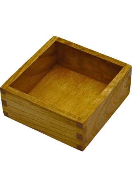 Ahşap Küçük Kare Atıştırmalık Kutusu - Dişbudak ve Kestane Ağacı - 12 cm