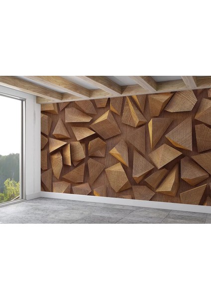 3D Ahşah Geometrik Desenli Duvar KAĞIDI-5624