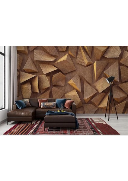 3D Ahşah Geometrik Desenli Duvar KAĞIDI-5624