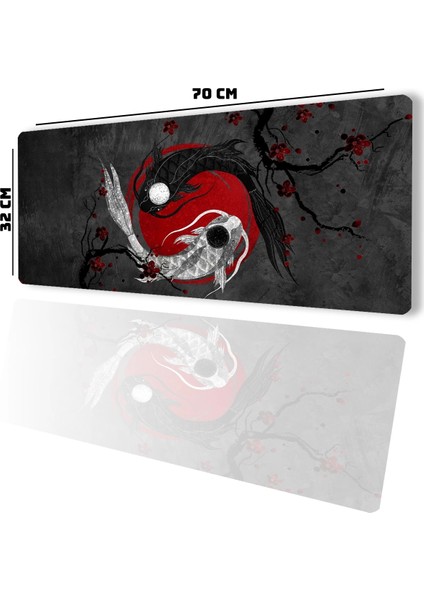 Sonictouch Japon Ying Yang Balığı Gamer Oyuncu Dikişsiz Sıvı Geçirmez Siyah Klavye Mouse Pad 32X70CM