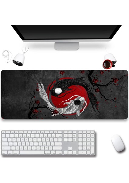 Sonictouch Japon Ying Yang Balığı Gamer Oyuncu Dikişsiz Sıvı Geçirmez Siyah Klavye Mouse Pad 32X70CM fiyatları