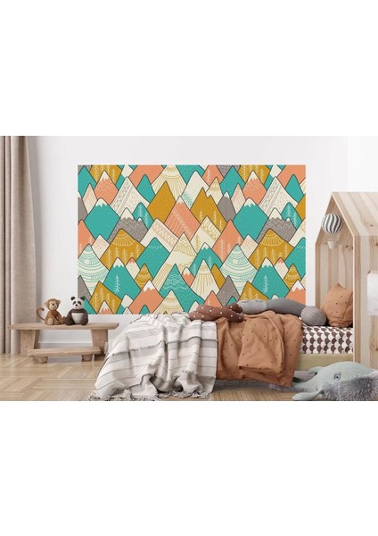 Renkli Dağlar Çizim Çocuk ve Bebek Odası Duvar KAĞIDI-5715