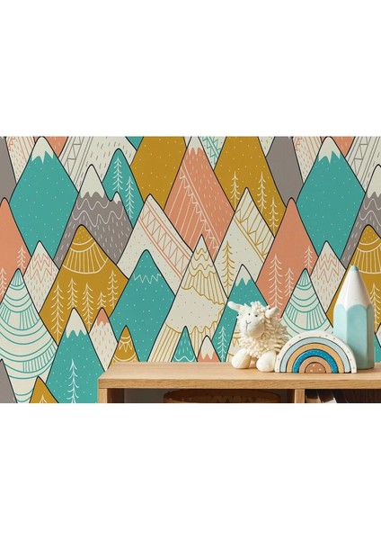 Renkli Dağlar Çizim Çocuk ve Bebek Odası Duvar KAĞIDI-5715 modelleri
