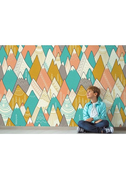 Renkli Dağlar Çizim Çocuk ve Bebek Odası Duvar KAĞIDI-5715 fırsatları