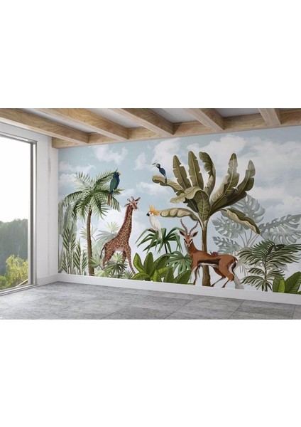 Tropikal Orman Bitkileri ve Hayvanlar Çocuk Odası Duvar KAĞIDI-5625 fiyatları
