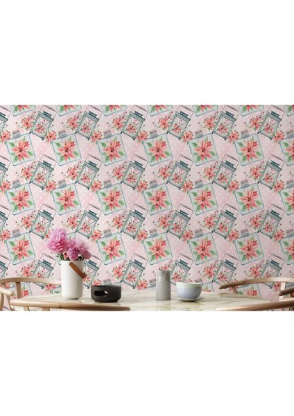 Pembe Çiçek Desenli Kız Çocuğu Odası Duvar KAĞIDI-5594