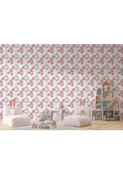 Pembe Çiçek Desenli Kız Çocuğu Odası Duvar KAĞIDI-5595 fırsatları