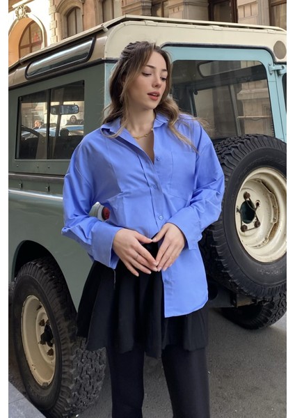 Bebe Mavisi Oxfort Oversize Gömlek