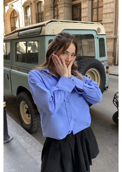 Bebe Mavisi Oxfort Oversize Gömlek