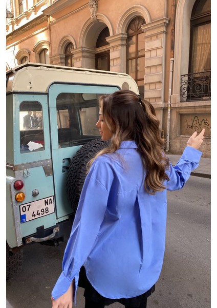 Bebe Mavisi Oxfort Oversize Gömlek