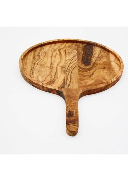 Ahşap Saplı Oval Büyük Sunum Tabağı - Zeytin Ağacı