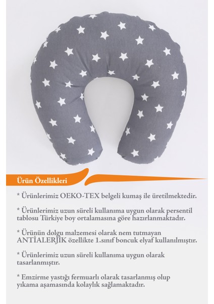 Emzirme Yastığı, Emzirme Önlüğü Set - Pamuklu Kumaş - Koyu Gri Pudra