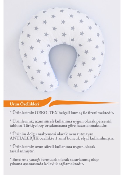 Emzirme Yastığı, Emzirme Önlüğü Set - Pamuklu Kumaş - Mavi Beyaz Yıldız