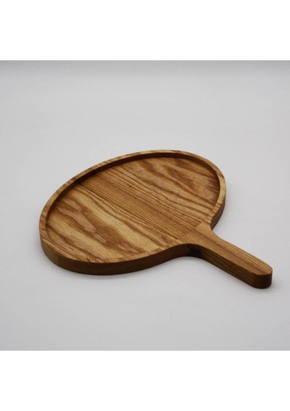 Ahşap Saplı Oval Büyük Sunum Tabağı - Dişbudak Ağacı - 32 cm