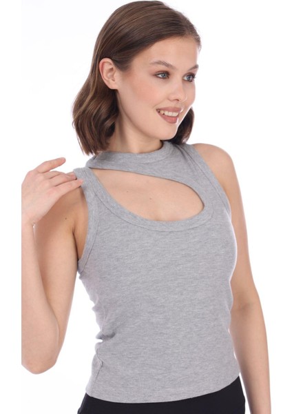 Kadın Gri Melanj Çift Askılı Tokalı Fitilli Kaşkorse Body fiyatları