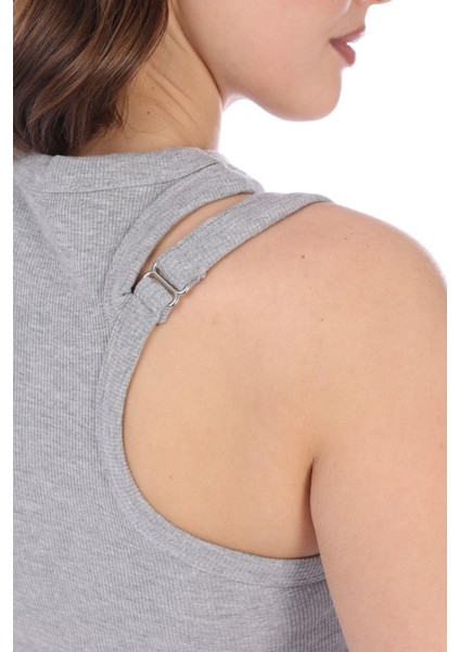 Kadın Gri Melanj Çift Askılı Tokalı Fitilli Kaşkorse Body modelleri