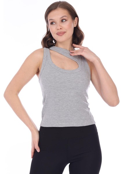 Kadın Gri Melanj Çift Askılı Tokalı Fitilli Kaşkorse Body fırsatları