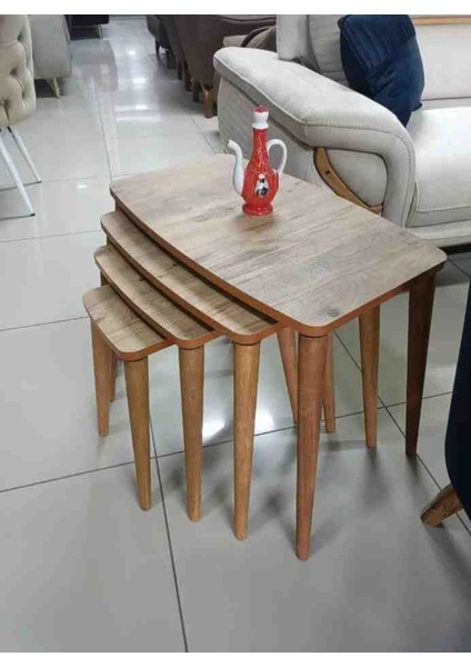 Zigon Sehpa komple MDF ayaklar gürgen ağaç 4 lü zigon sehpa yan sehpa servis sehpası
