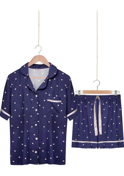 Dokuma %100 Viskon Düğmeli Kısa Kol Şort Pijama Takım