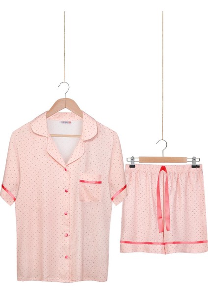 Dokuma %100 Viskon Düğmeli Kısa Kol Şort Pijama Takım
