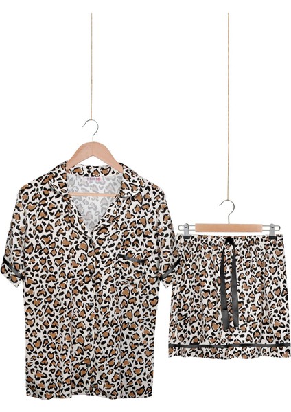 Dokuma %100 Viskon Düğmeli Kısa Kol Şort Pijama Takım