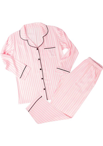 Dokuma %100 Viskon Düğmeli Uzun Kol Pijama Takım