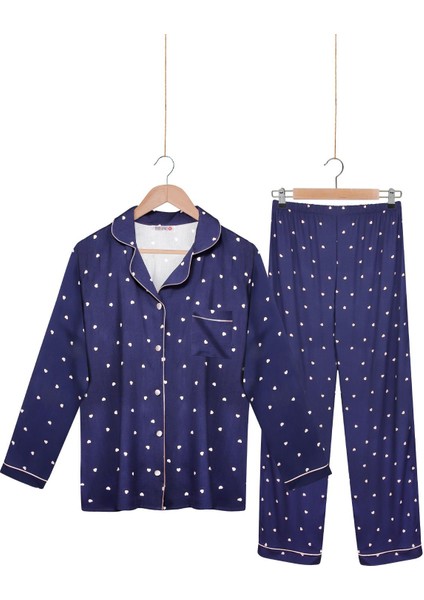 Dokuma %100 Viskon Düğmeli Uzun Kol Pijama Takım