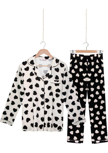 Dokuma %100 Viskon Düğmeli Uzun Kol Pijama Takım