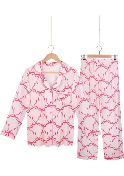 Dokuma %100 Viskon Düğmeli Uzun Kol Pijama Takım