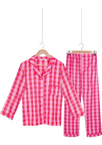 Dokuma %100 Viskon Düğmeli Uzun Kol Pijama Takım