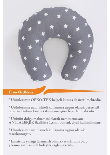 Emzirme Yastığı, Emzirme Önlüğü Set - Pamuklu Kumaş - Koyu Gri Sarı
