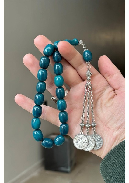 Pastel Yeşil Kapsül Özel Püskül 17'lik Sıkma Kehribar Tesbih fiyatları