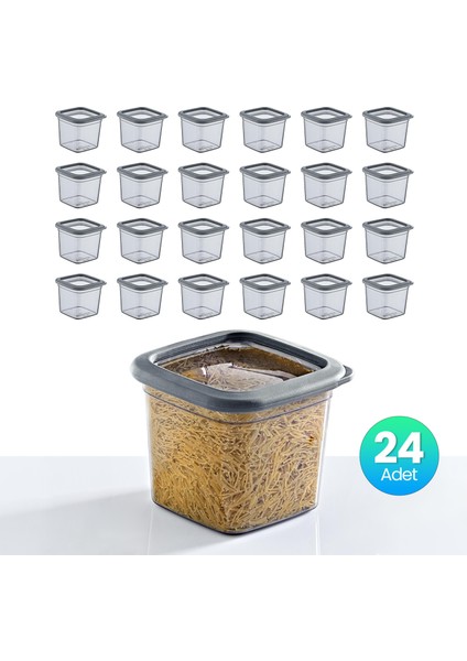 24'lü Set Skali Kare Saklama Kabı Antrasit 740 ml