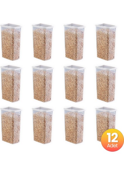 12'li Set Skali Dikdörtgen Saklama Kabı Beyaz 3500 ml
