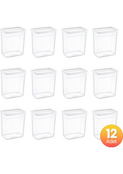 12'li Set Skali Dikdörtgen Saklama Kabı Beyaz 2350 ml