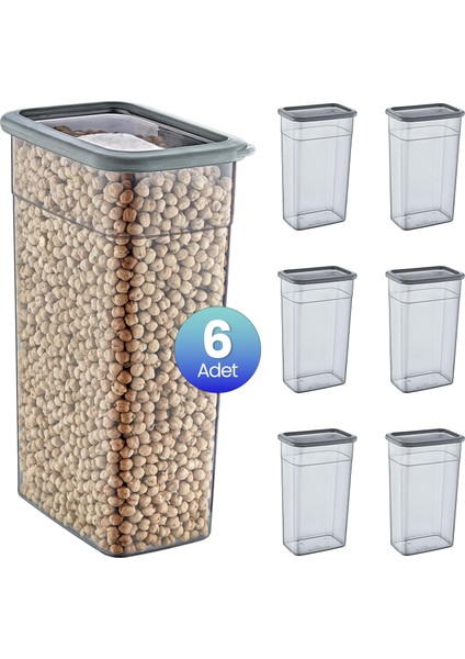 6'lı Set Skali Dikdörtgen Saklma Kabı Antrasit 3500 ml