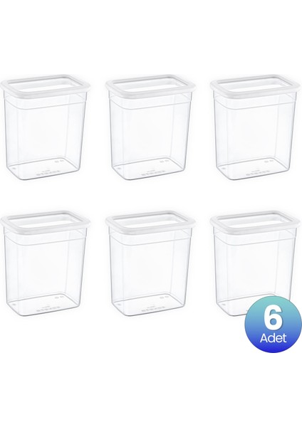 6'lı Set Skali Dikdörtgen Saklama Kabı Beyaz 2350 ml